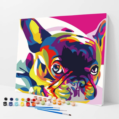 Pintura Numerada Buldogue Frances Colorido