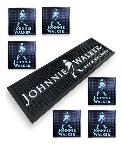 Tapete Escorredor Para Drinks Johnnie Walker + 6 Apoio Copo