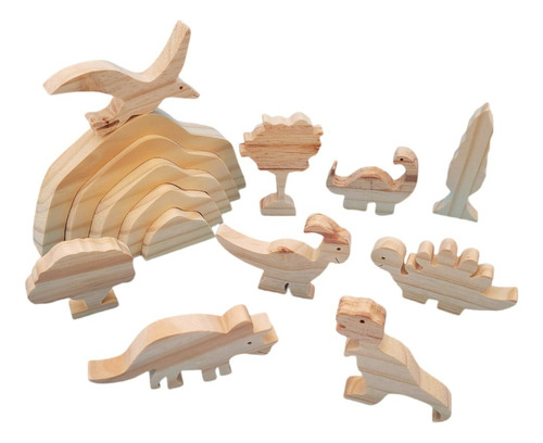 Dinosaurios Figuras Madera Natural Montessori Didactico X 14