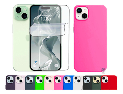 Lamina Hidrogel Protecto Para iPhone 15 Plus + Case Silicona