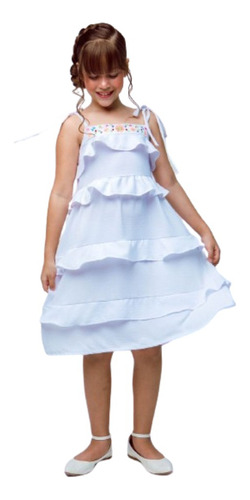 Vestido Branco Infantil Com Babados Juvenil Menina Luxo