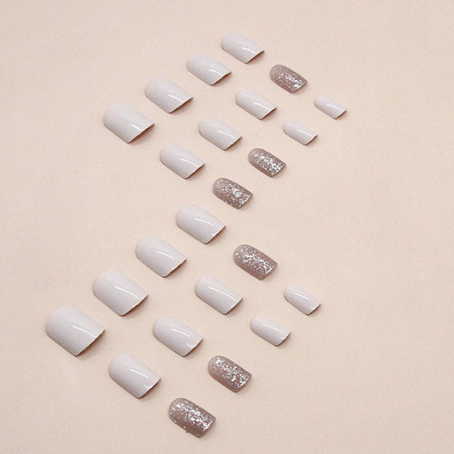 24 Uñas Postizas Cuadradas Cortas A Presión, Color Blanco Cl