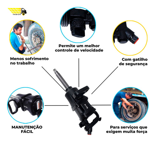 Chave Pneumática Impacto 1'' 320kg Torque 3.200 Rpm Longa