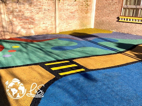 Piso De Caucho Continuo In Situ Para Plazas Colegios Gym