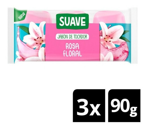 Imagen 1 de 8 de Jabon De Tocador En Barra Rosa Floral Suave 3x90g