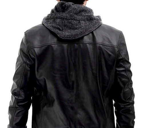 Jaqueta De Couro Masculina Slim - Capuz Pronta Entrega