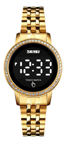 Reloj De Mujer Skmei Digital Led Waterproof Date Color De La Correa Dorado Color Del Fondo Negro