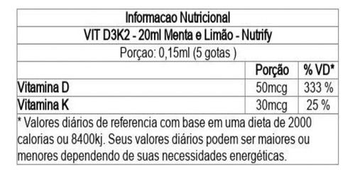 Vit D3k2 - 20ml Menta E Limão - Nutrify