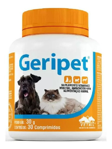 Geripet Suplemento Cães E Gatos Vetnil C/30 Comprimidos
