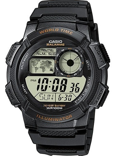 Casio Hora Mundial 5 Alarmas Chrono Timer Ae1000w 100mts