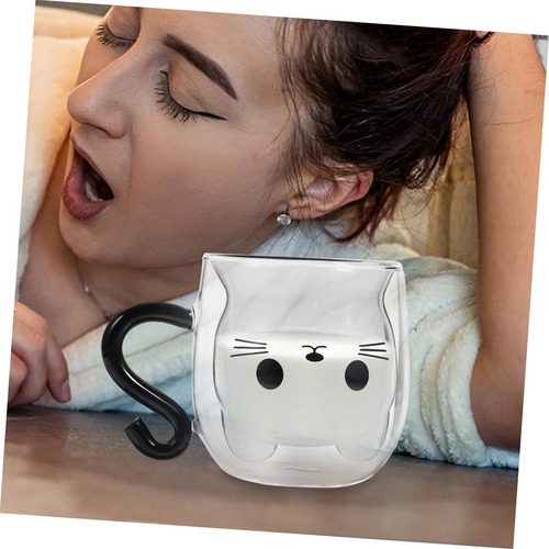 Caneca De Vidro Com Parede Dupla E Design De Gato-para Café