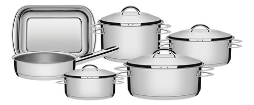 Conjunto de utensílios de cozinha de aço inoxidável Tramontina Solar com fundo cinza