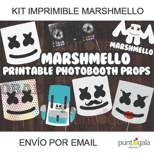 Marshmello Photo Booth Props - 7 Props Fiesta. Imprimible
