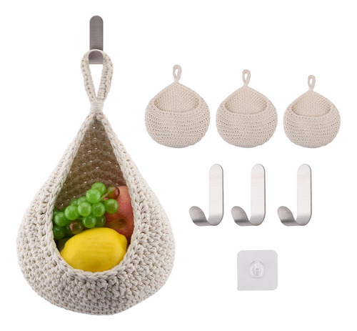 Cesta Colgante Pared Fruta Para Cocina Lagrima Bohemia 4 Ajo