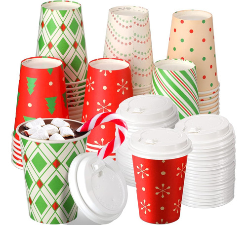 Juego De 36 Vasos De Papel Para El Dia De Navidad Con Tapas