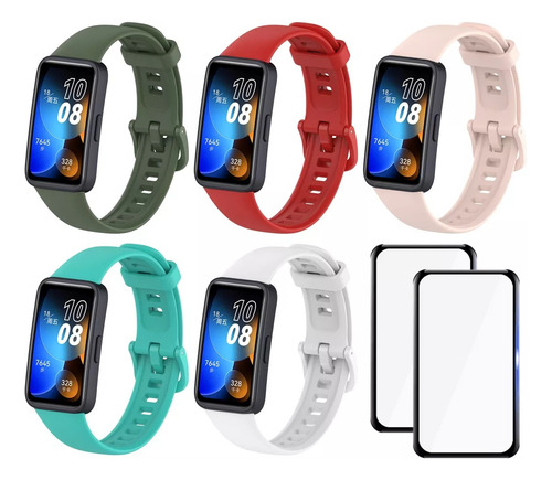 5 Correa Silicona Compatible Para Huawei Band 8 + 2 Micas