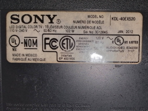 Imagen 2 de 2 de Tarjeta T-com Para Tv Sony Kdl-40ex520