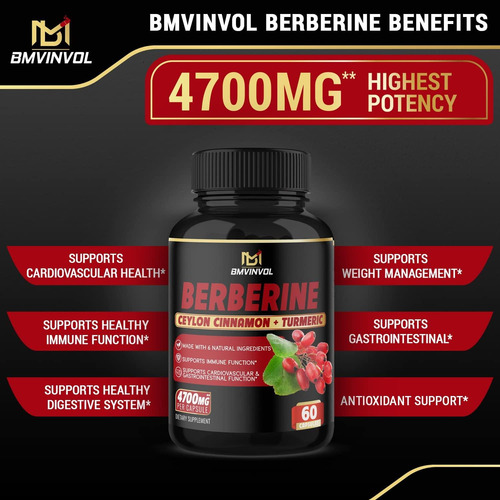 Imagen 3 de 5 de Berberine Capsulas Berberina + Canela Ceylon Pimienta Negra
