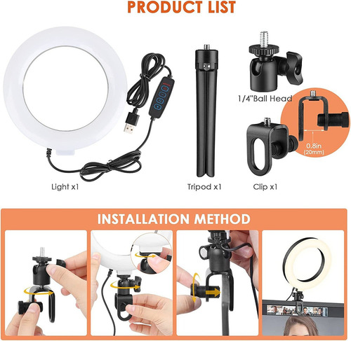16cm Anillo De Luz Con Clip De Luz Portátil For Zoom Selfie