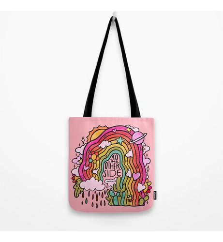 Bolsa Tela Aesthetic Tote Bag Retro Happy Hongos Funky Color To The Other Side