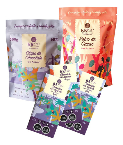 Pack Chocolate Sin Azúcar Chips, Cacao En Polvo, 3 Barras