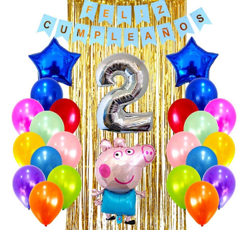 Combo Kit Deco Fiesta Globos George Peppa Pig+numero 70cm