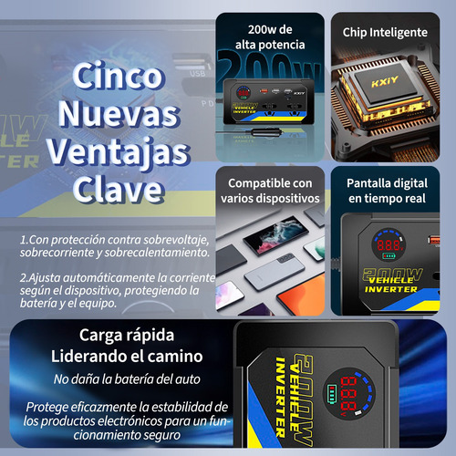 Inversor Corriente Auto 200w Portátil 12v A 110v Convertidor
