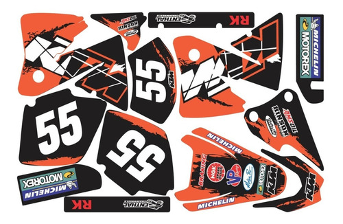 Kit Adesivo Moto Cross Trilha Ktm Exc 2002 0,20mm Lm047 Cor ADESIVO KTM EXC 125 200 250 300 380 400 520 1998 1999 2000 2001 2002