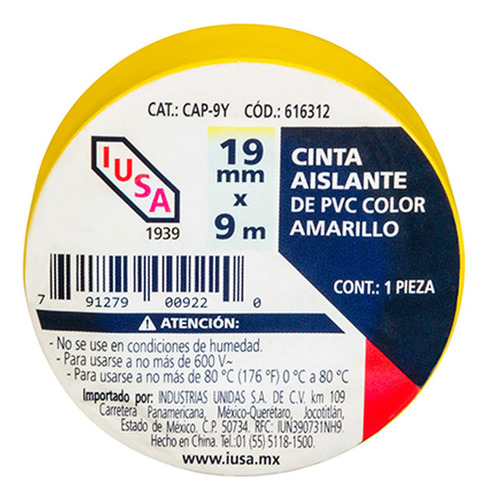 Cinta Aislante 19 Mm X 9 M Amarilla
