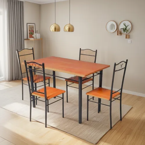 Juego Comedor Living 4 Sillas Mesa Set Rectangular Madera/negro Liso