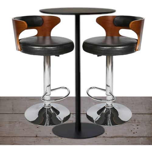 Juego De 2 Sillas Altas Giratoria Para Cocina Desayunador Piel Sintética Plateado Negro