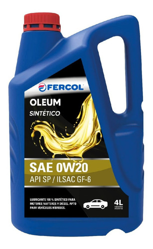 Aceite Fercol Oleum Sintetico 0w-20 4 Lt