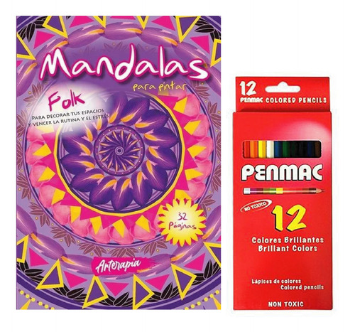 Libro Para Pintar Arteterapia- Mandalas + 12 Lapices