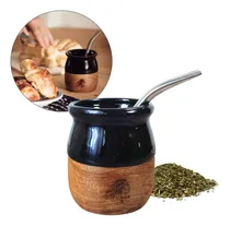 Comprar Mate Ceramica Base Madera Diseño Bombilla Bazar Trendy