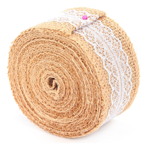 Rollo De Yute Natural Blanco Con Cinta De Encaje Para Bricol