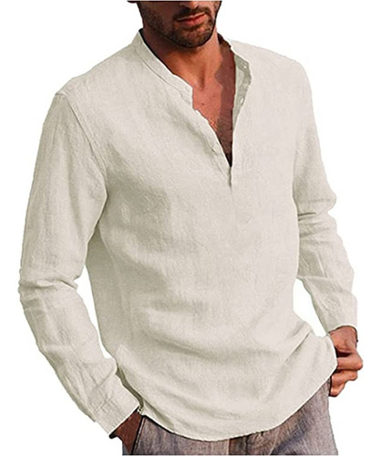 Camisa Slim Fit Cuello Mao Manga Larga Hombre Vestir Casua