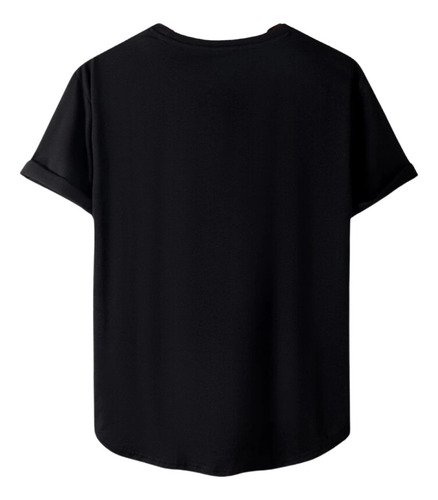 Playera De Hombre Negra Estampado De Pocker - Fit Long
