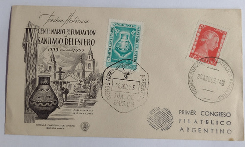 Sobre Fundación De Santiago Del Estero Estampilla Eva Perón 