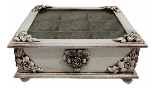 Caja De Té Vintage Shabby Chic Madera X 9 Divisiones