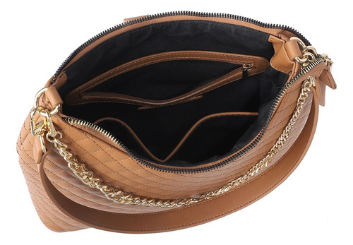 Bolsa Dama Perry Ellis Interior Amplio Correa Ajustable Color Camel Diseño De La Tela Rayas