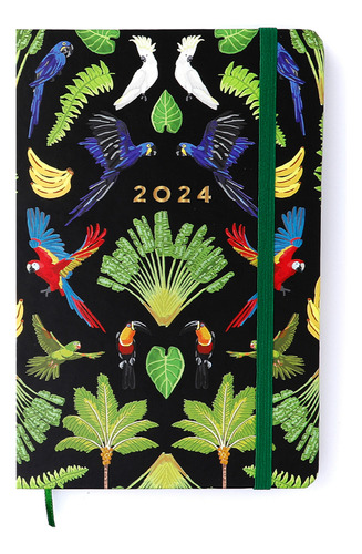 Agenda Planner Cicero 2024 Pássaros/floresta Tropical Preto