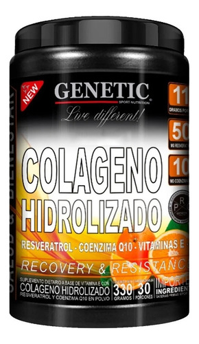 Colageno Hidrolizado Resveratrol + Q10 + Vitaminas - Genetic Sabor Naranja