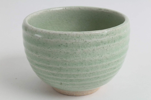 Mino Ware Pottery Japanese Bowl Gran Mint Stripe Green Strip