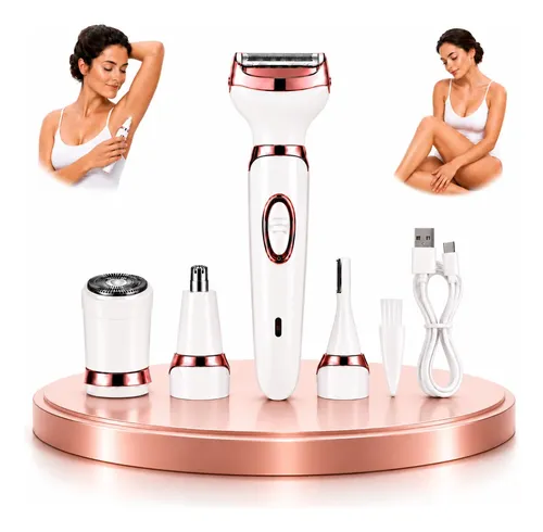 Depilador Feminino 4 Em 1 Recarregável Usb Rosto Axila Nariz Branco E Rosé 127/220v1