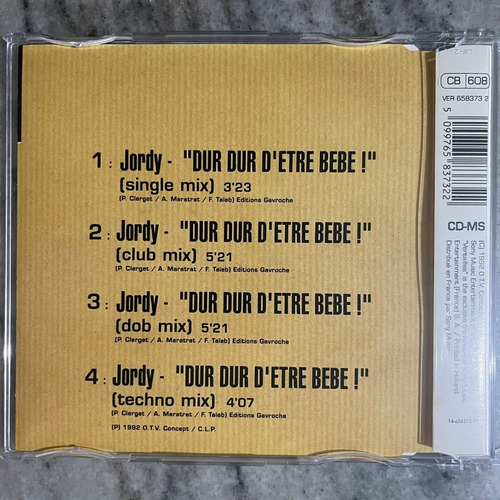 Cd Jordy Dur Dur D'etre Bebe