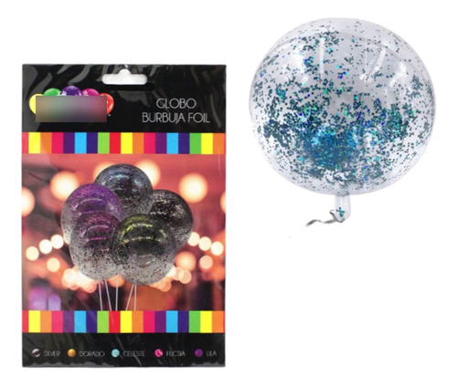 Pack 12 Globos Tipo Burbuja R12 30cm Confetti Transparente Color Azul