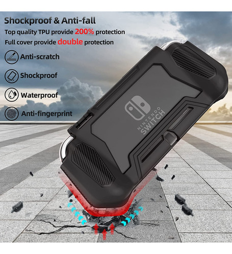 Dreamystore 3en1 el último traje de protección total, a prueba de agua, polvo y anticolisión, protector de pantalla integrado, la mejor sensación de la mano,Armour Funda Case Para Switch Lite Negro