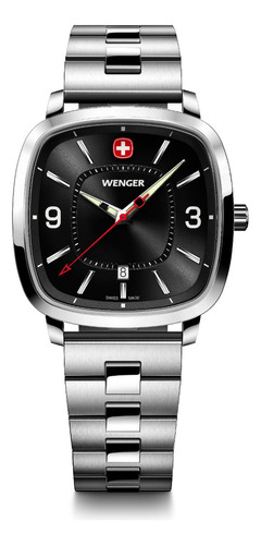 Wenger Reloj Vintage Sport, Negro, Acero Inoxidable Color de la correa Plateado Color del bisel Plateado Color del fondo Negro