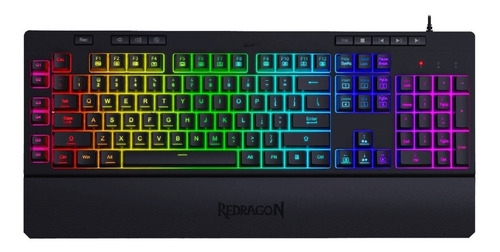 Teclado gamer Redragon Shiva K512 RGB QWERTY español latinoamérica color negro con luz RGB