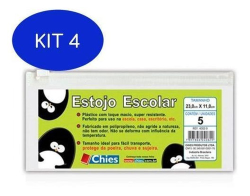 Kit 4 Pasta Zip Bag Versátil Cristal 4082 23x11cm 5 Un Chies